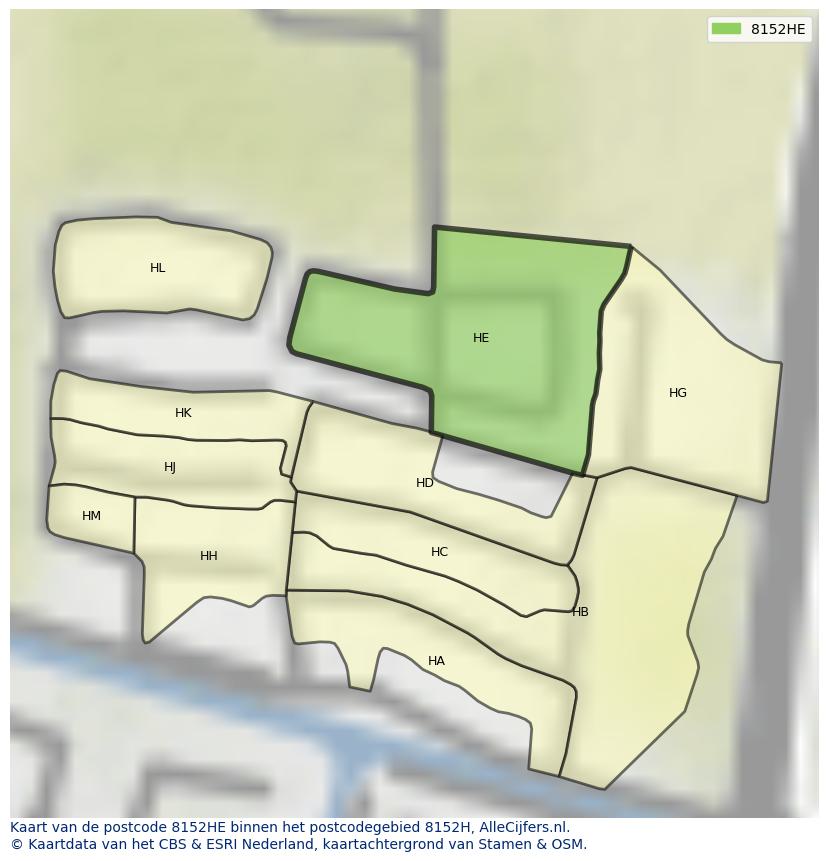 Afbeelding van het postcodegebied 8152 HE op de kaart.