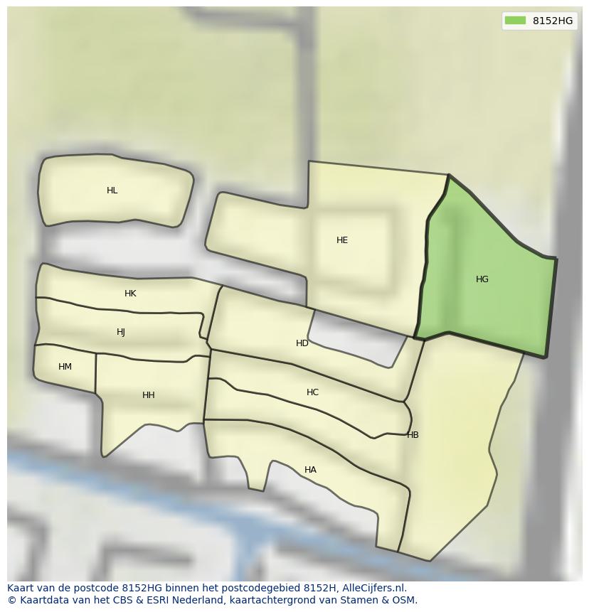 Afbeelding van het postcodegebied 8152 HG op de kaart.