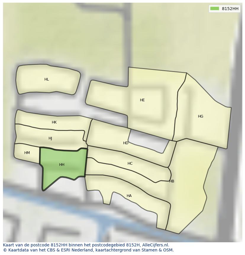 Afbeelding van het postcodegebied 8152 HH op de kaart.