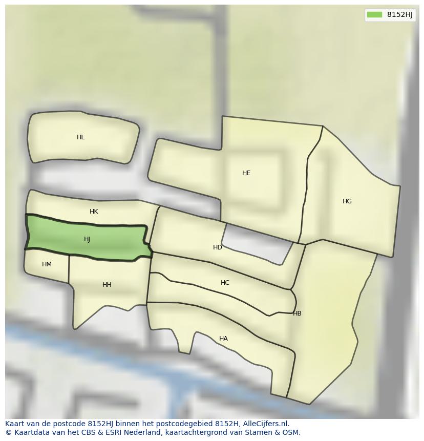 Afbeelding van het postcodegebied 8152 HJ op de kaart.