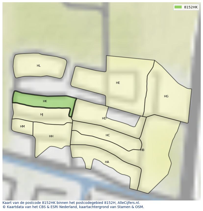 Afbeelding van het postcodegebied 8152 HK op de kaart.