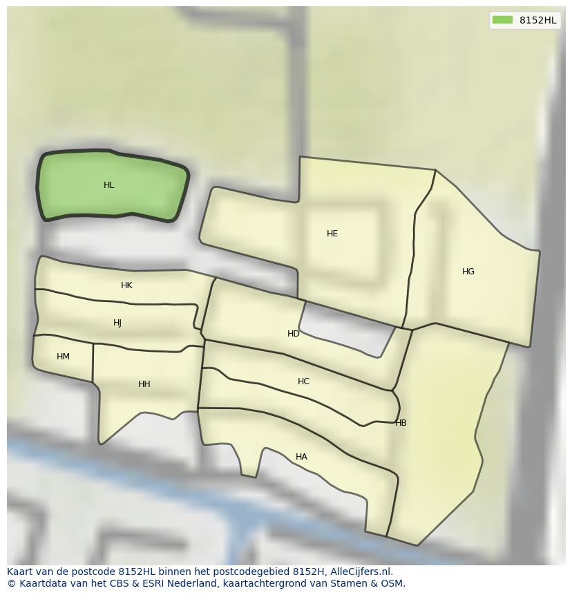 Afbeelding van het postcodegebied 8152 HL op de kaart.