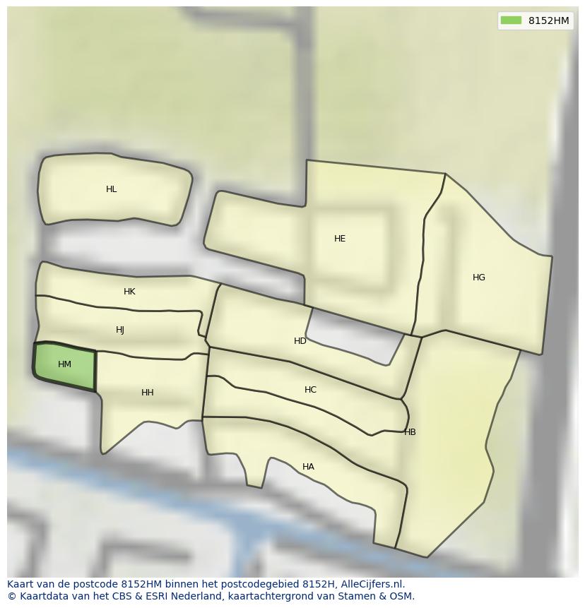 Afbeelding van het postcodegebied 8152 HM op de kaart.