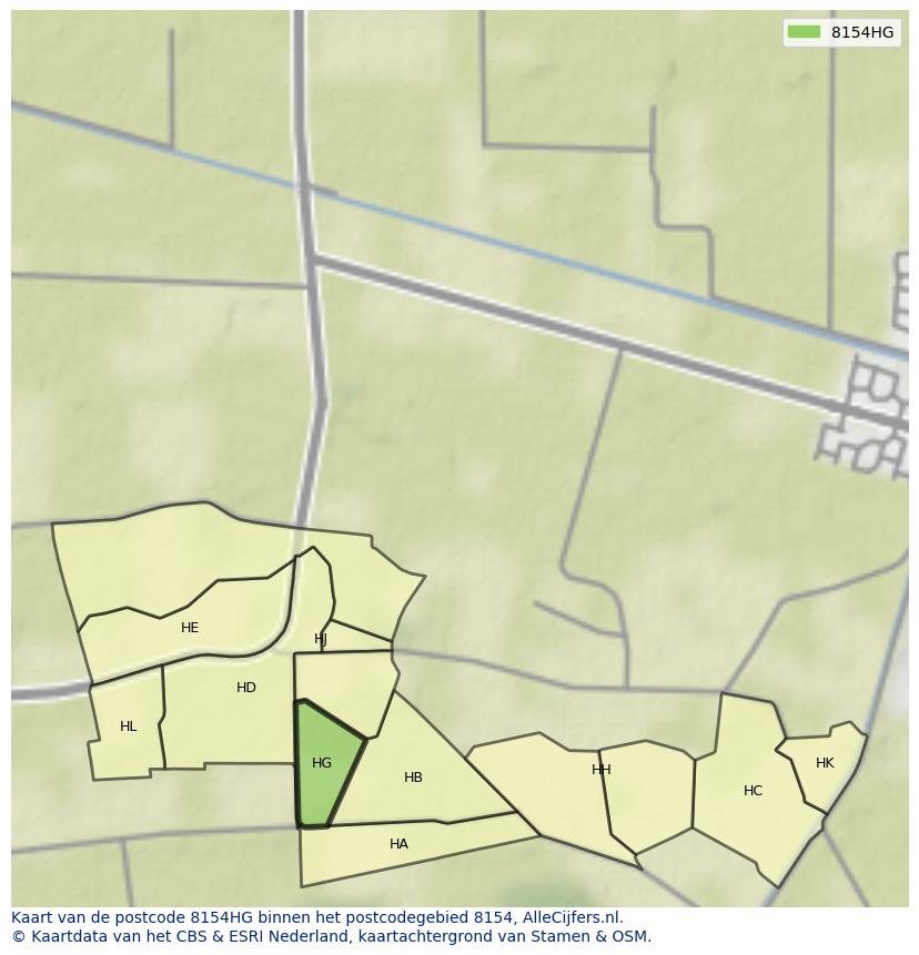 Afbeelding van het postcodegebied 8154 HG op de kaart.