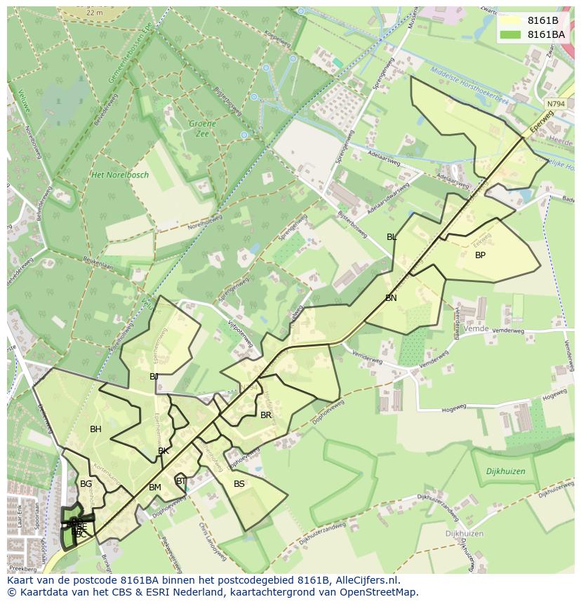 Afbeelding van het postcodegebied 8161 BA op de kaart.