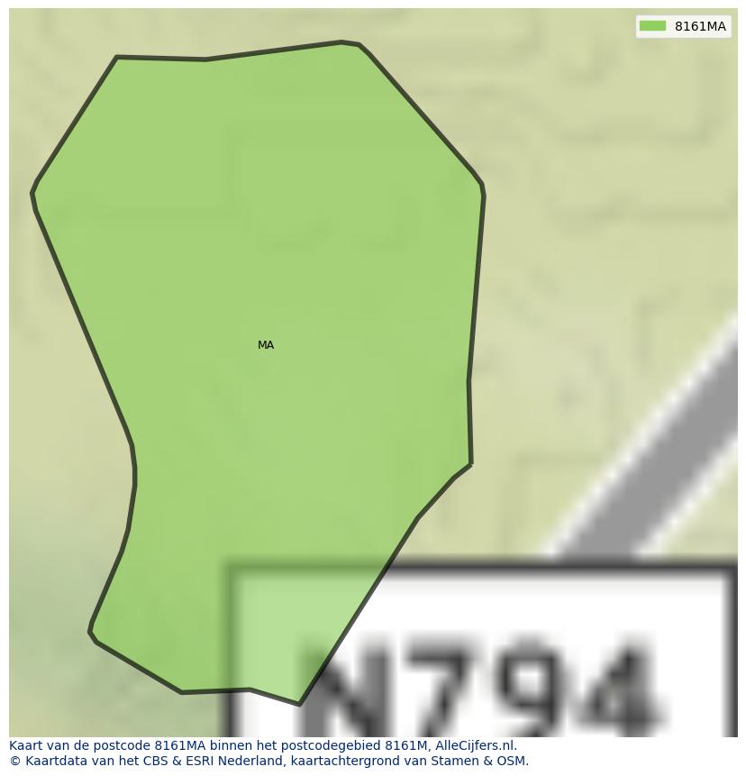Afbeelding van het postcodegebied 8161 MA op de kaart.