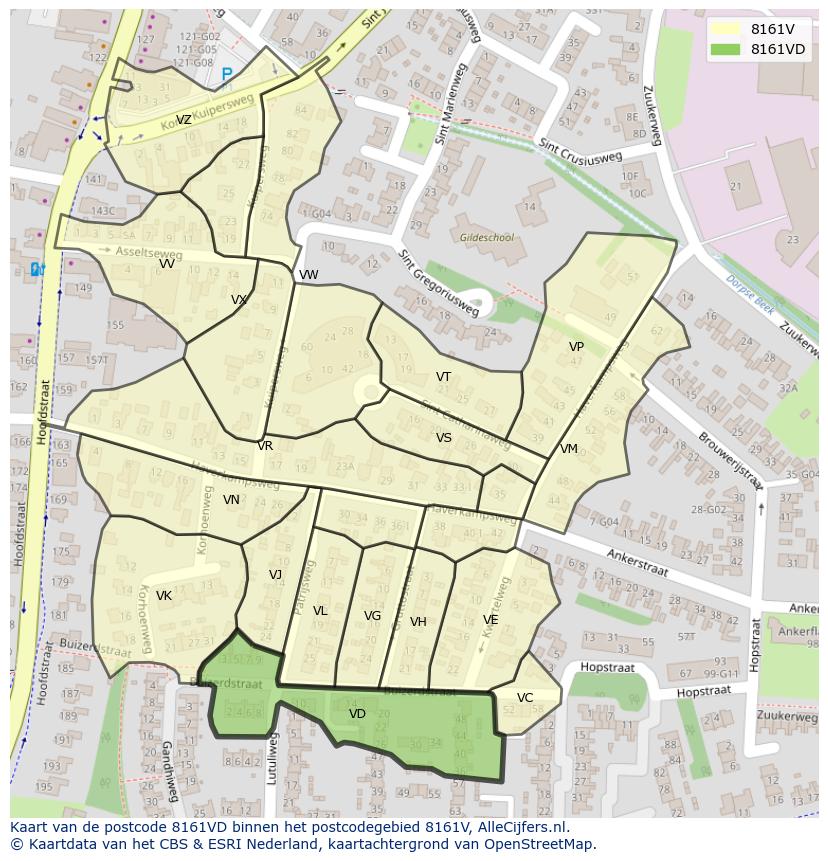 Afbeelding van het postcodegebied 8161 VD op de kaart.