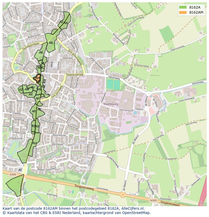 Afbeelding van het postcodegebied 8162 AM op de kaart.