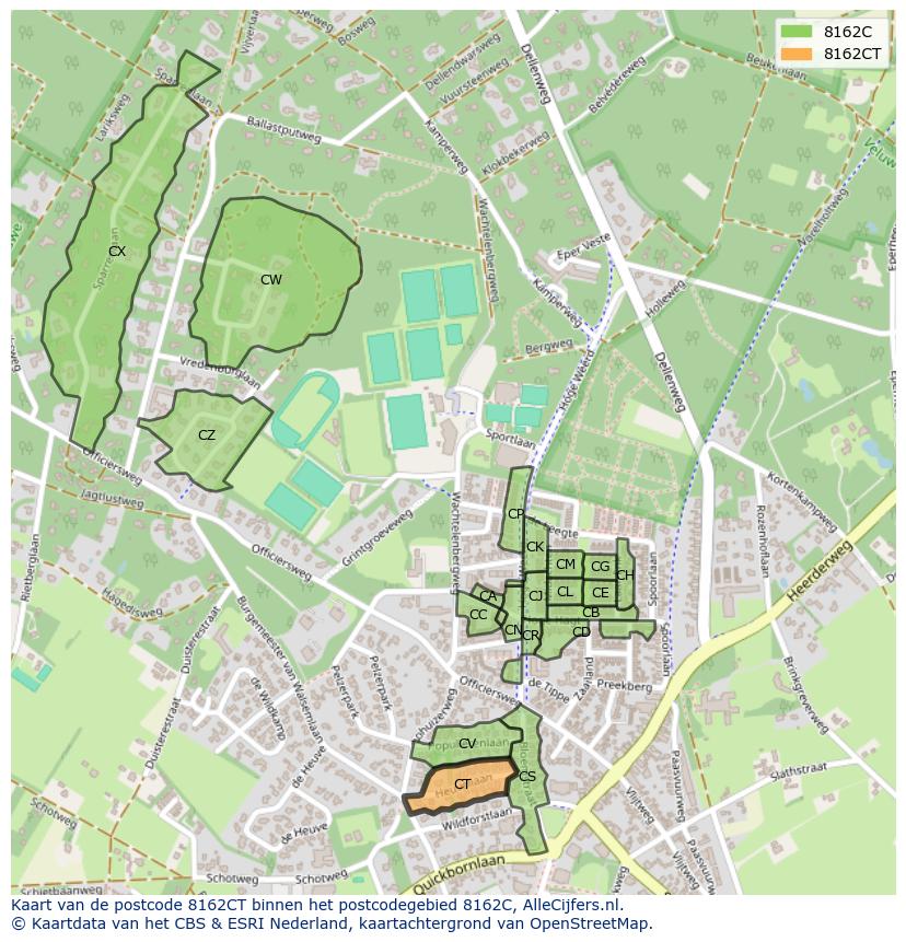 Afbeelding van het postcodegebied 8162 CT op de kaart.