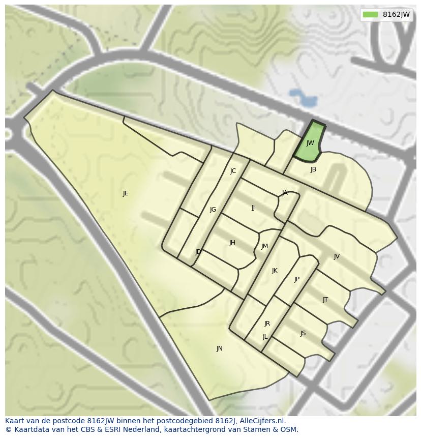 Afbeelding van het postcodegebied 8162 JW op de kaart.