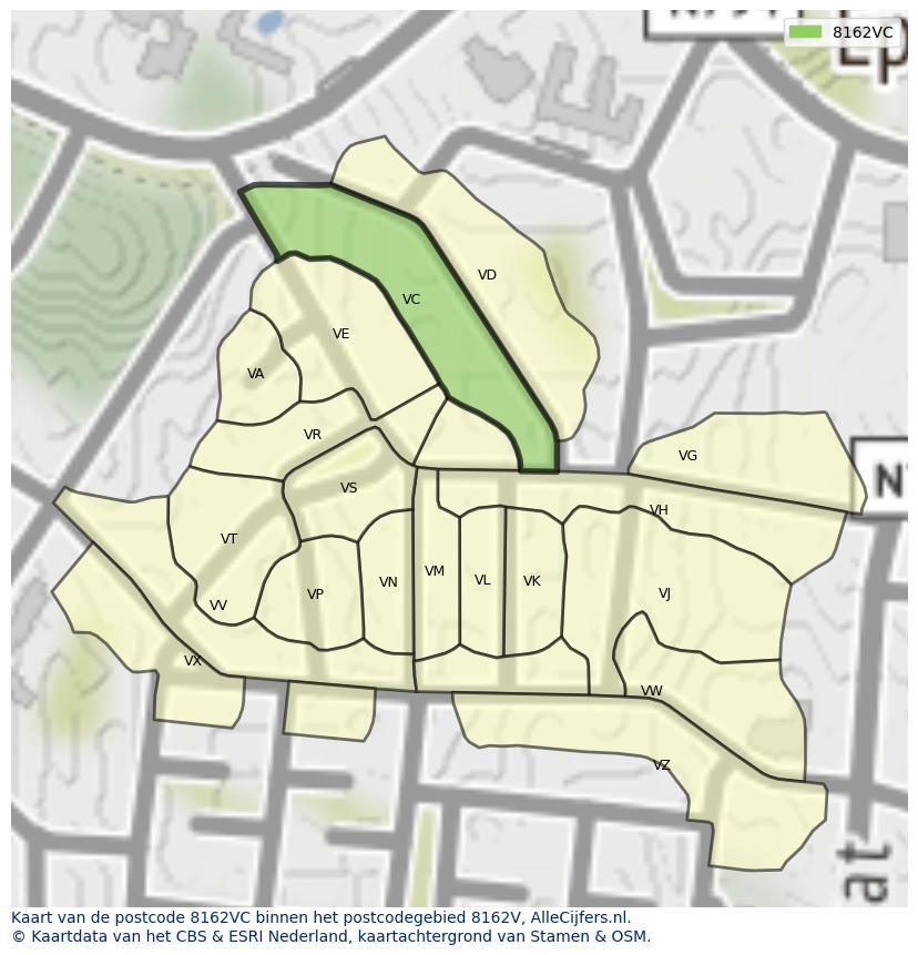 Afbeelding van het postcodegebied 8162 VC op de kaart.