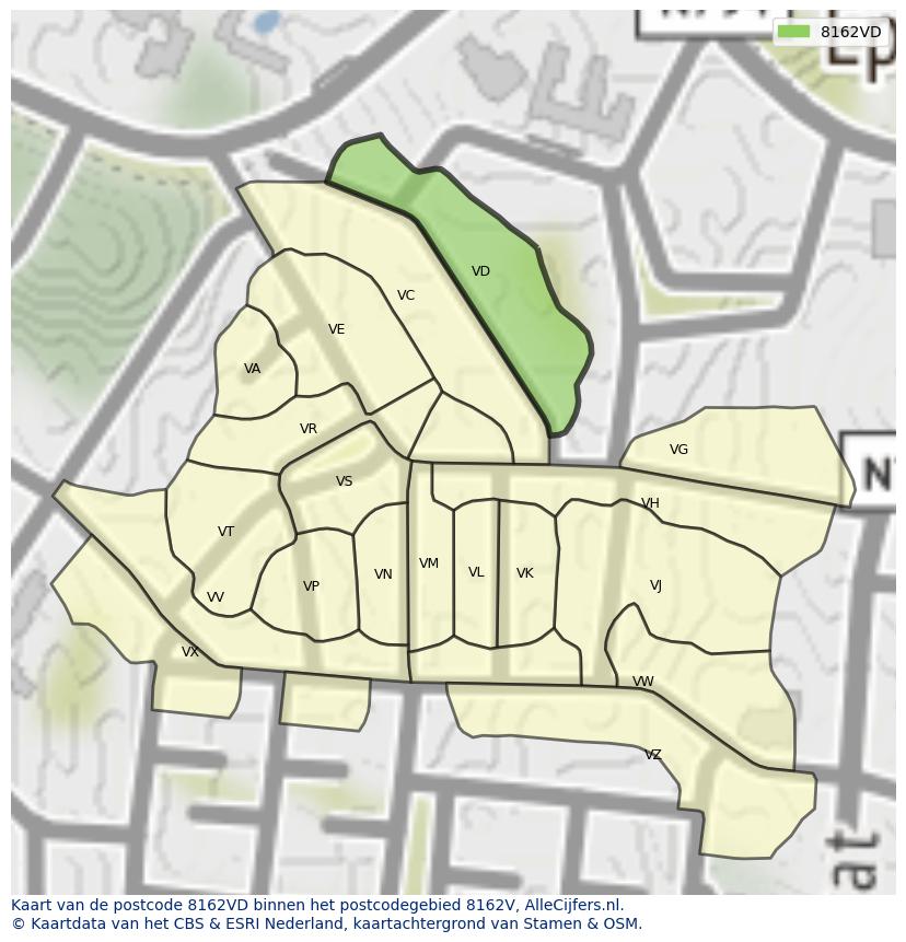 Afbeelding van het postcodegebied 8162 VD op de kaart.