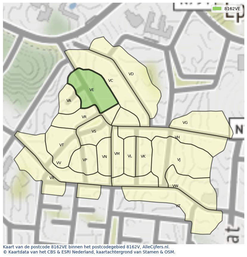 Afbeelding van het postcodegebied 8162 VE op de kaart.