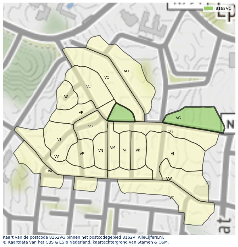 Afbeelding van het postcodegebied 8162 VG op de kaart.