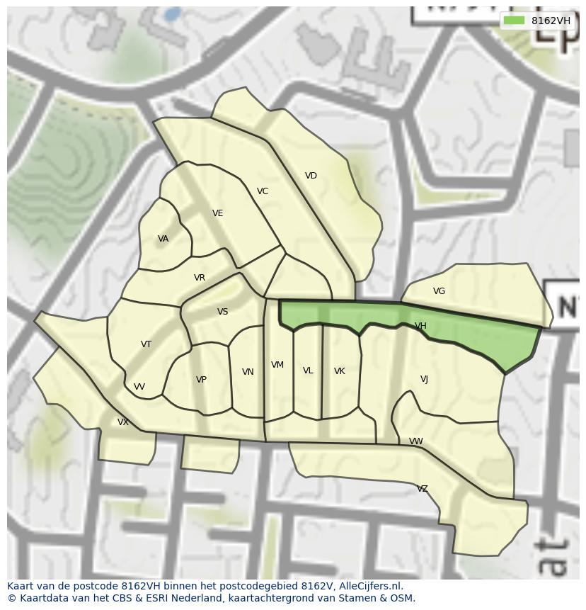 Afbeelding van het postcodegebied 8162 VH op de kaart.