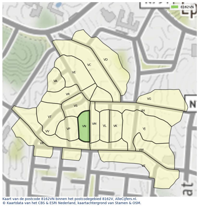 Afbeelding van het postcodegebied 8162 VN op de kaart.
