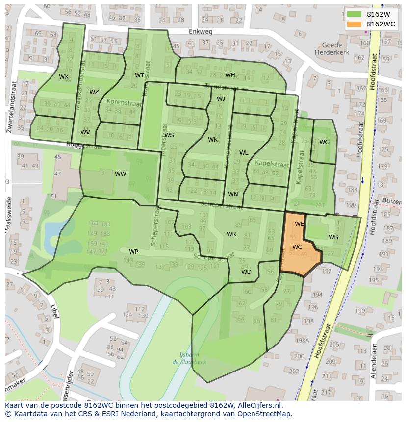Afbeelding van het postcodegebied 8162 WC op de kaart.