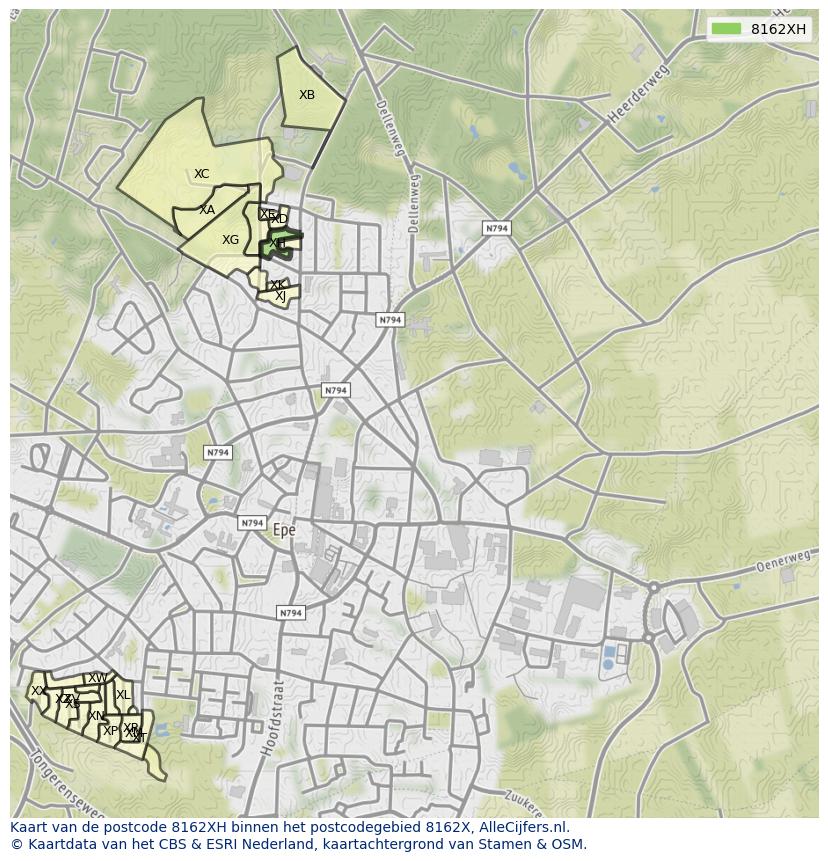 Afbeelding van het postcodegebied 8162 XH op de kaart.