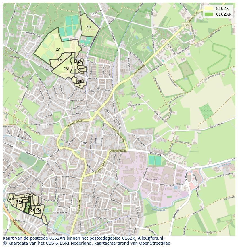 Afbeelding van het postcodegebied 8162 XN op de kaart.