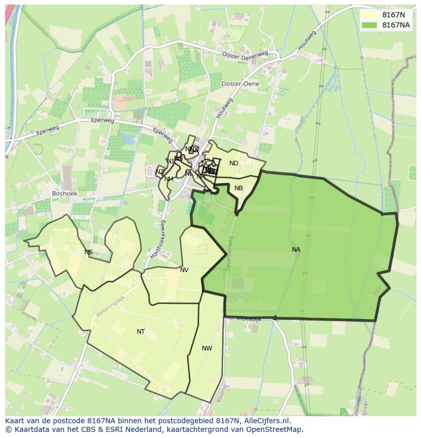 Afbeelding van het postcodegebied 8167 NA op de kaart.