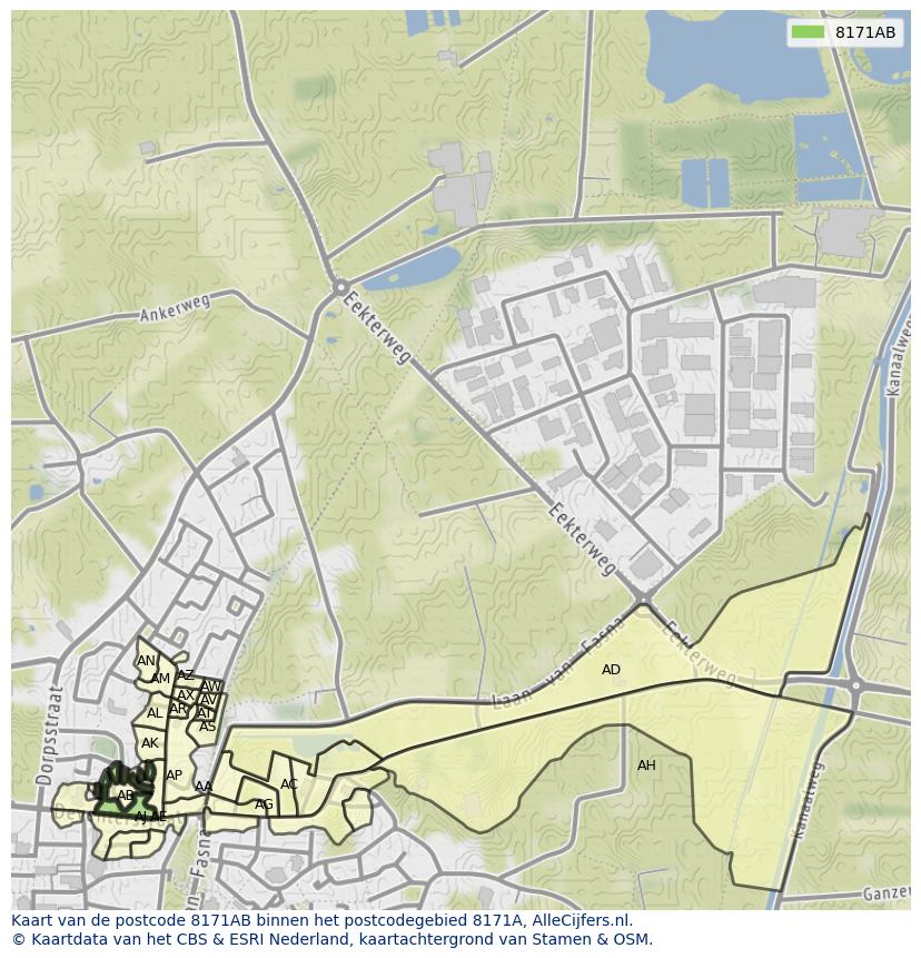 Afbeelding van het postcodegebied 8171 AB op de kaart.