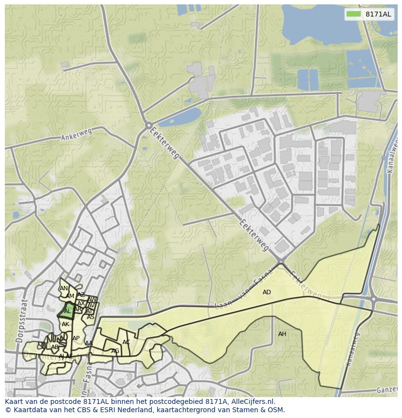 Afbeelding van het postcodegebied 8171 AL op de kaart.