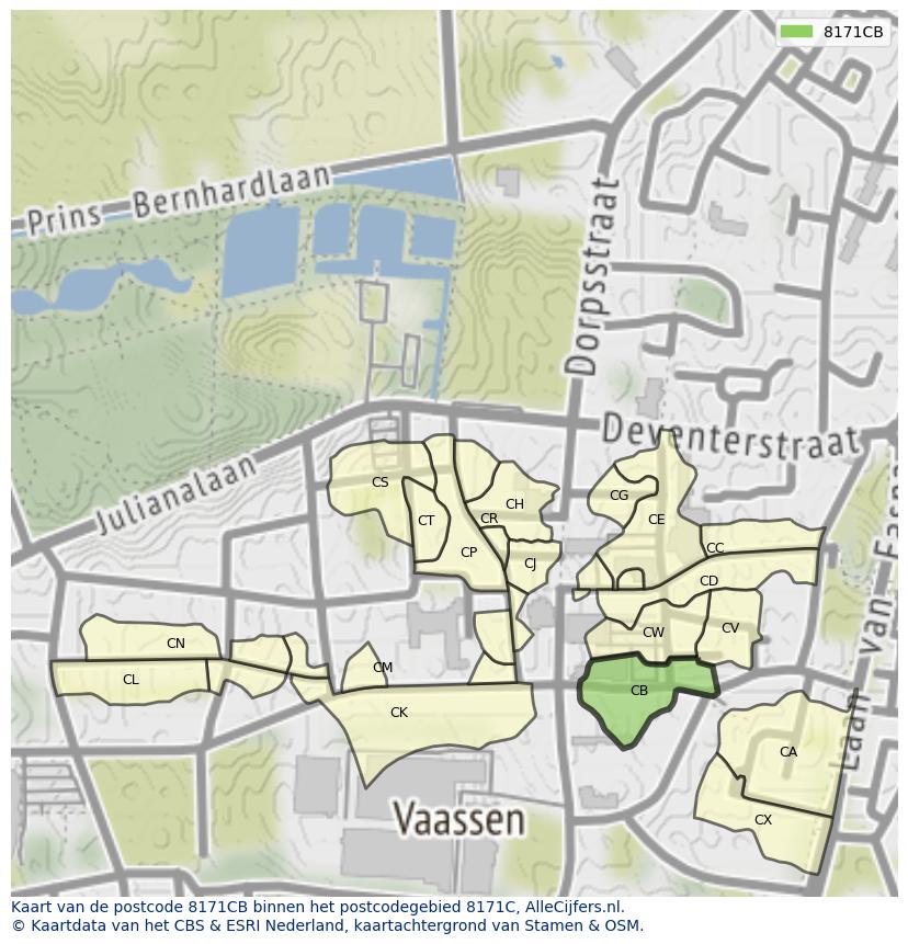 Afbeelding van het postcodegebied 8171 CB op de kaart.