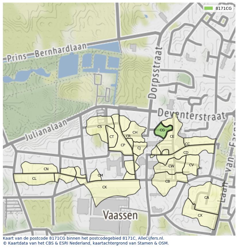Afbeelding van het postcodegebied 8171 CG op de kaart.