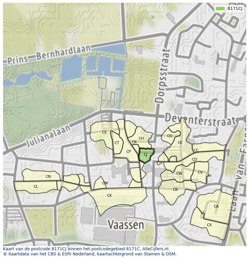 Afbeelding van het postcodegebied 8171 CJ op de kaart.