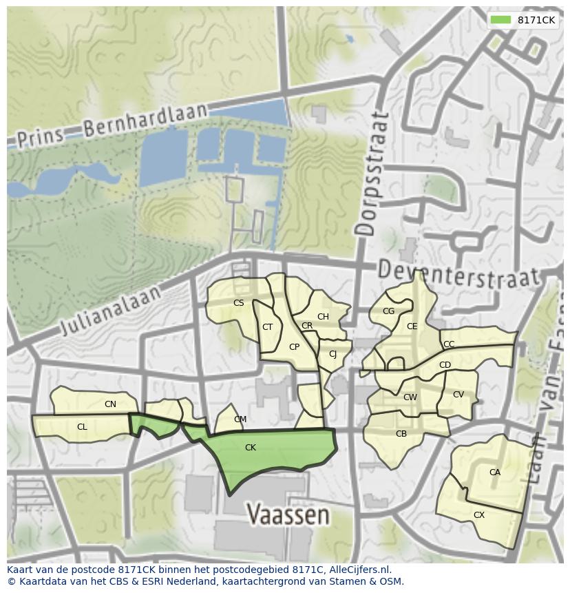 Afbeelding van het postcodegebied 8171 CK op de kaart.