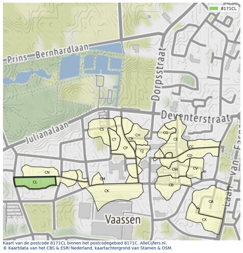 Afbeelding van het postcodegebied 8171 CL op de kaart.