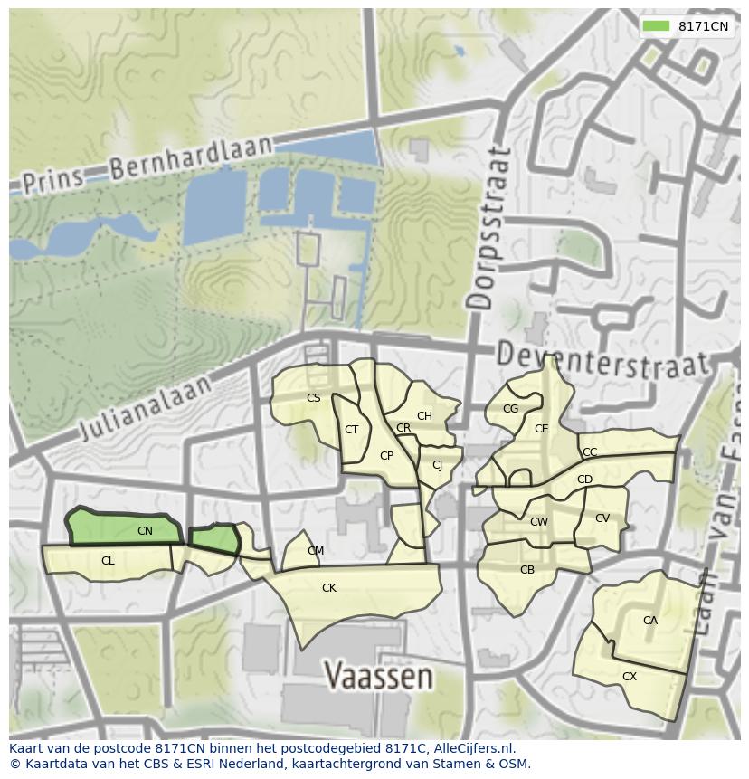 Afbeelding van het postcodegebied 8171 CN op de kaart.