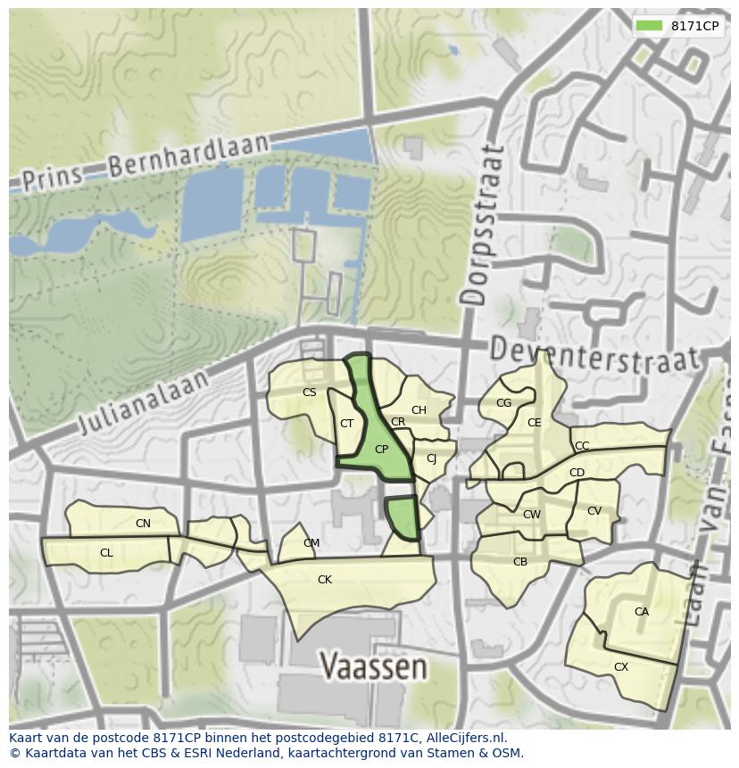 Afbeelding van het postcodegebied 8171 CP op de kaart.