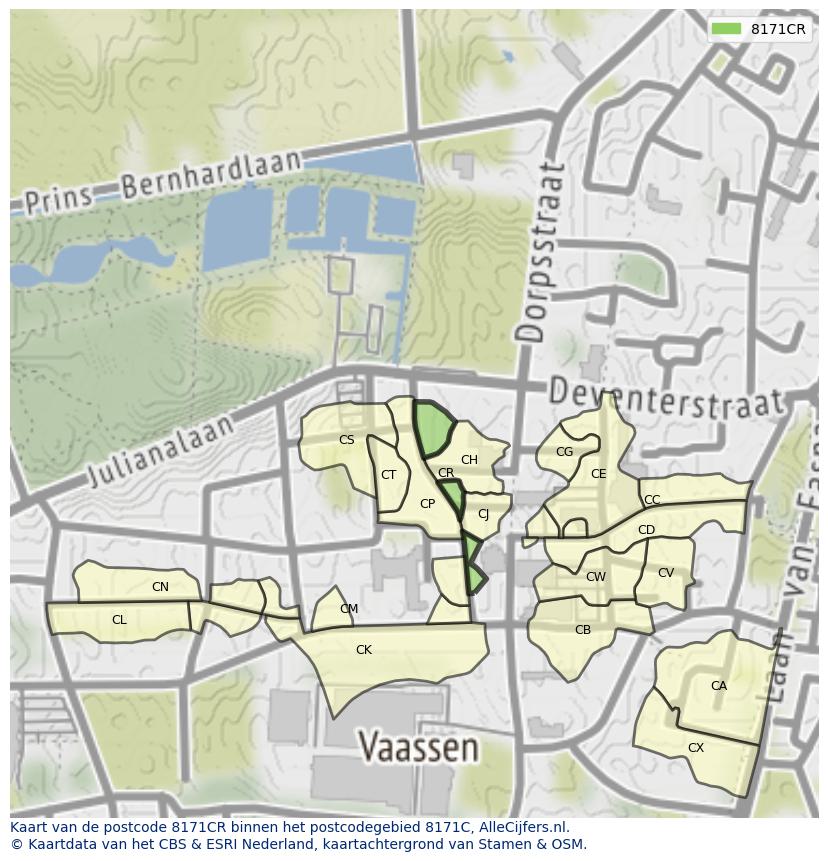 Afbeelding van het postcodegebied 8171 CR op de kaart.