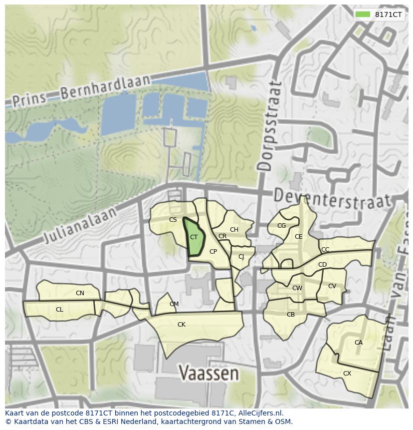 Afbeelding van het postcodegebied 8171 CT op de kaart.
