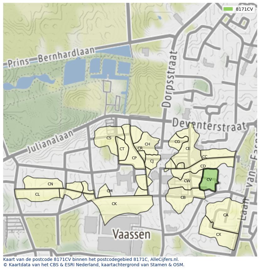 Afbeelding van het postcodegebied 8171 CV op de kaart.