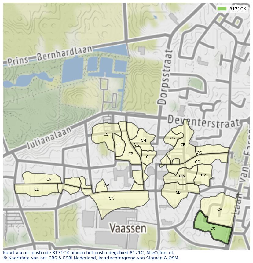 Afbeelding van het postcodegebied 8171 CX op de kaart.