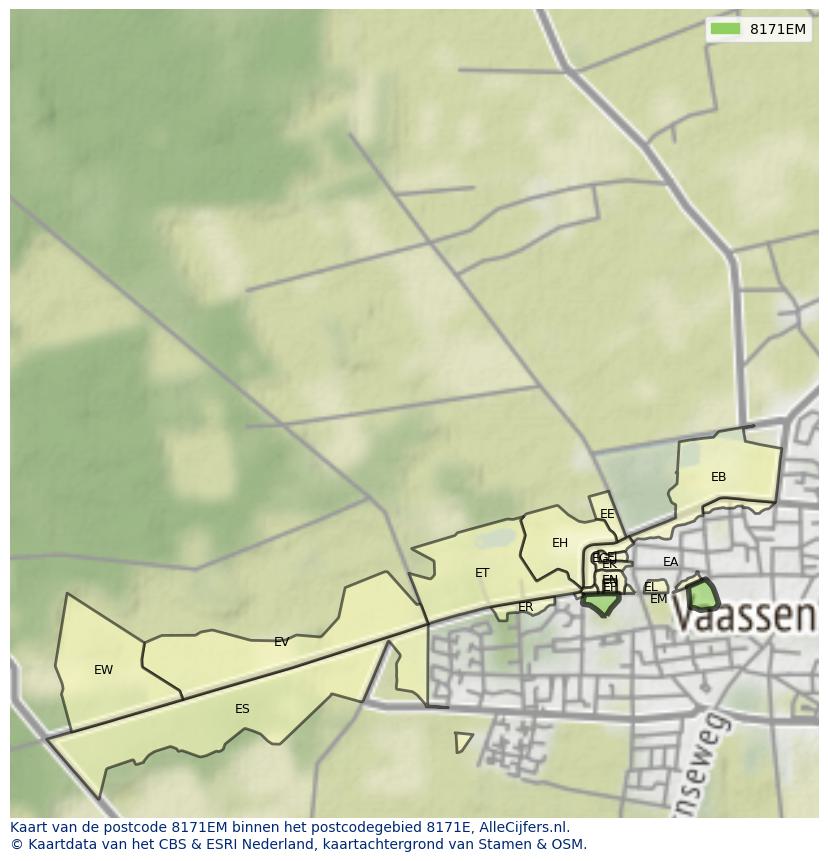 Afbeelding van het postcodegebied 8171 EM op de kaart.