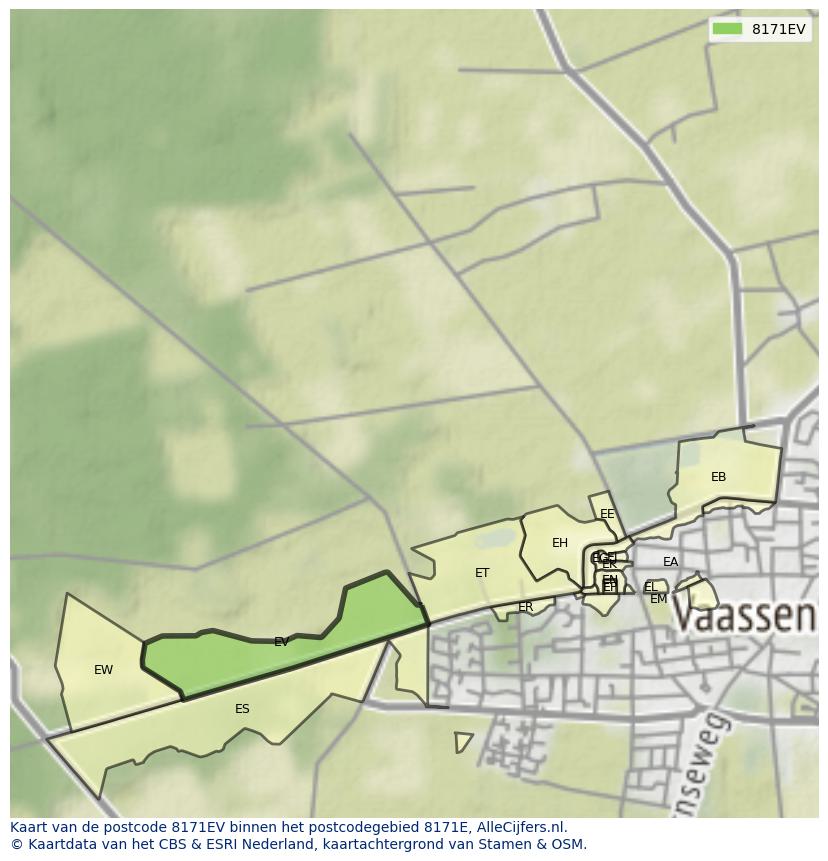 Afbeelding van het postcodegebied 8171 EV op de kaart.