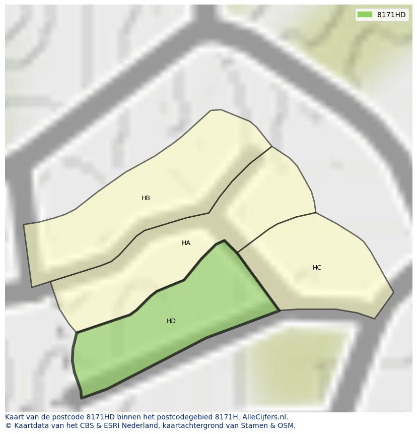 Afbeelding van het postcodegebied 8171 HD op de kaart.