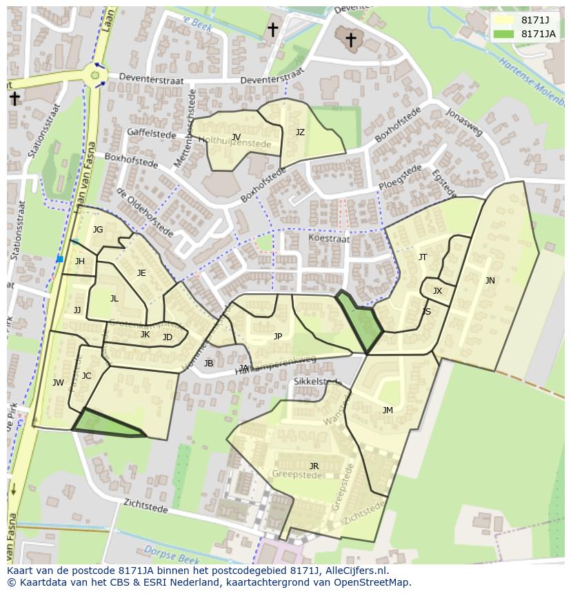 Afbeelding van het postcodegebied 8171 JA op de kaart.
