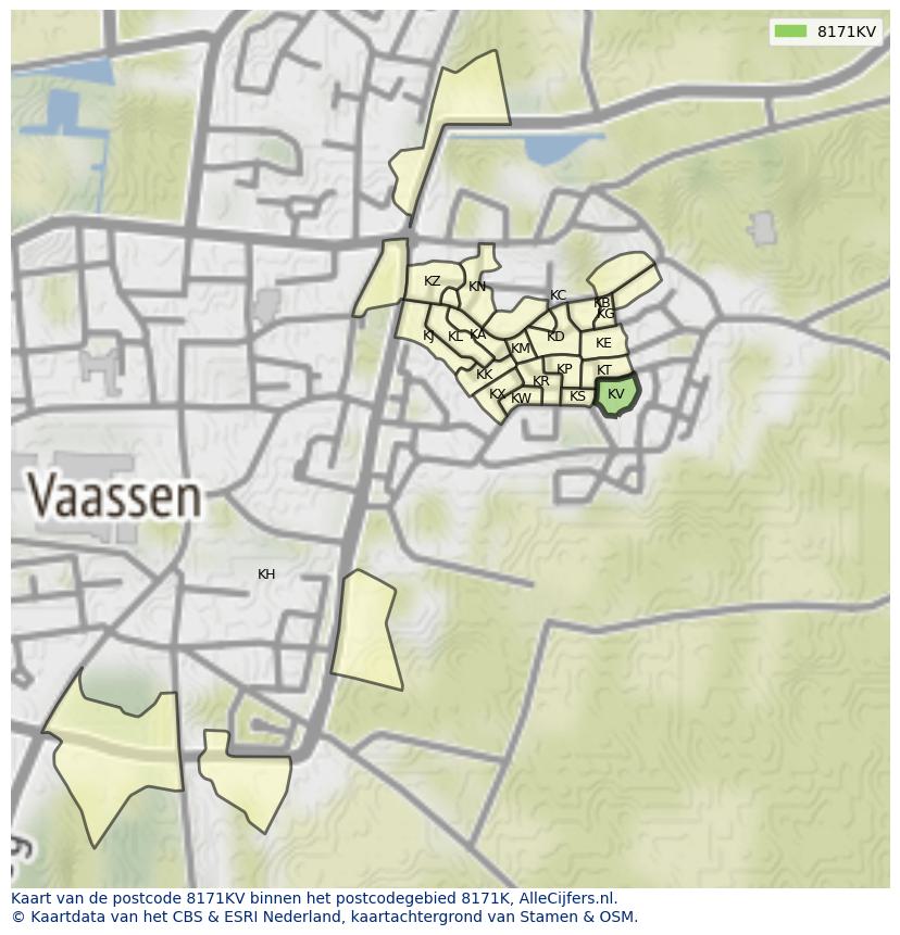 Afbeelding van het postcodegebied 8171 KV op de kaart.