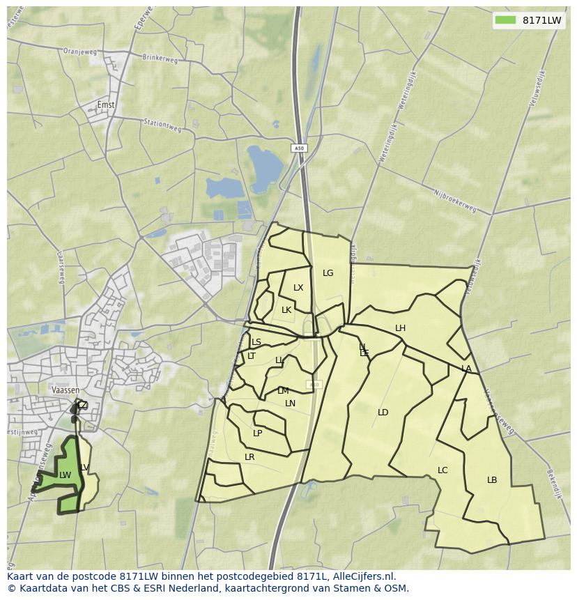 Afbeelding van het postcodegebied 8171 LW op de kaart.