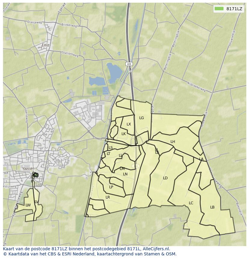 Afbeelding van het postcodegebied 8171 LZ op de kaart.