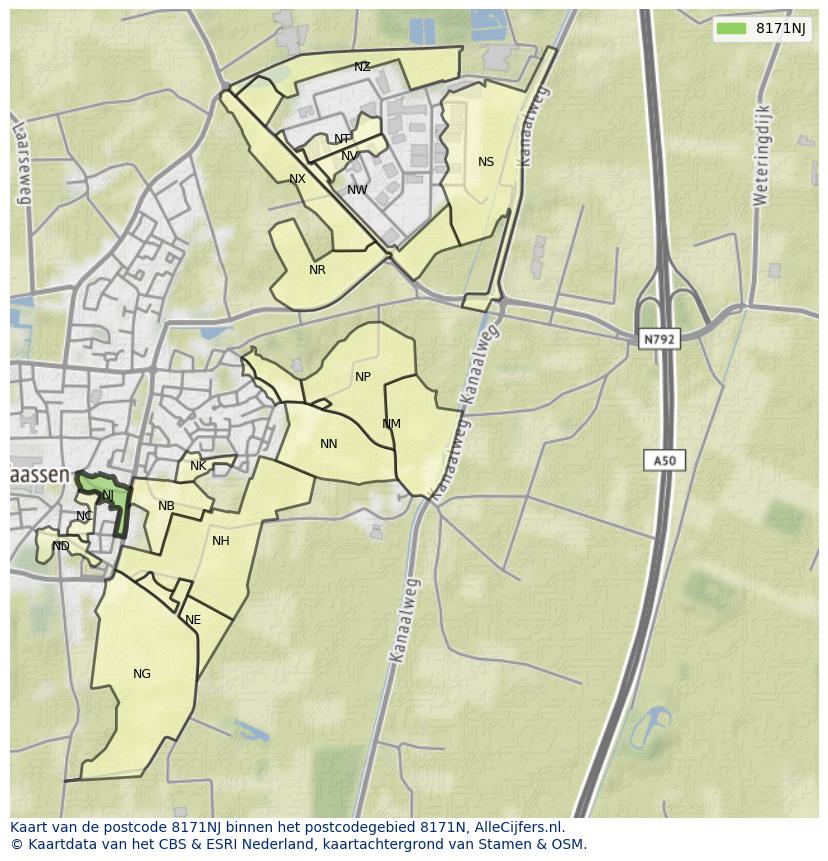 Afbeelding van het postcodegebied 8171 NJ op de kaart.