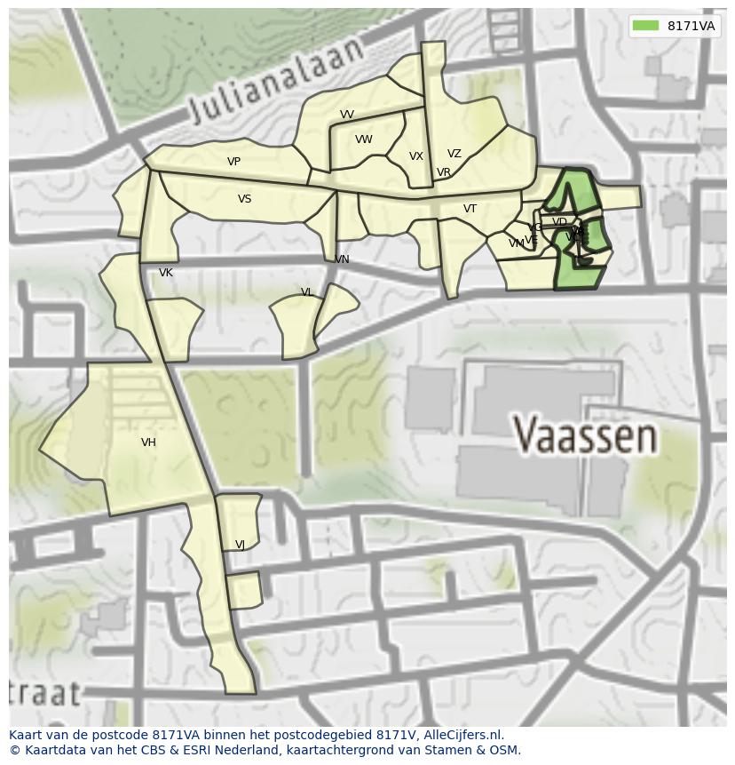 Afbeelding van het postcodegebied 8171 VA op de kaart.