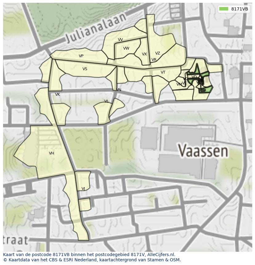 Afbeelding van het postcodegebied 8171 VB op de kaart.