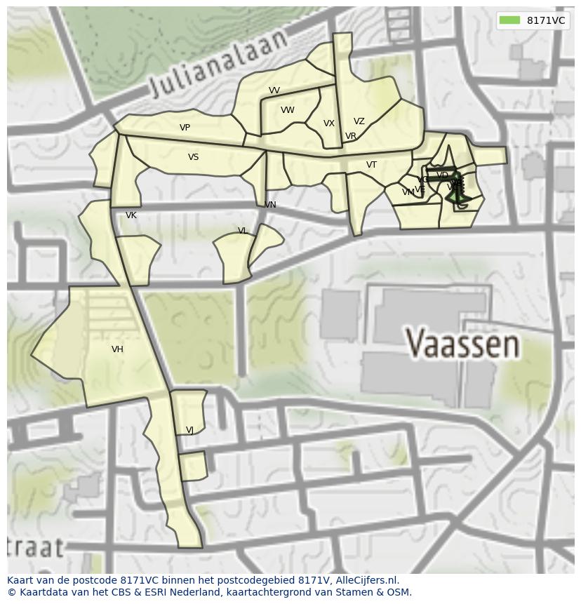 Afbeelding van het postcodegebied 8171 VC op de kaart.