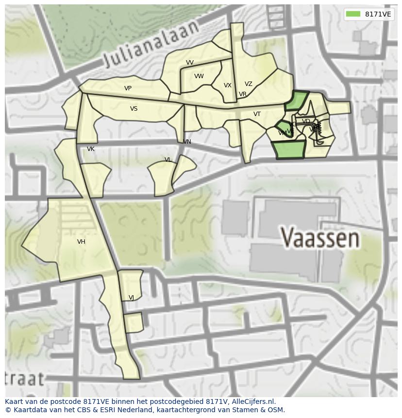 Afbeelding van het postcodegebied 8171 VE op de kaart.