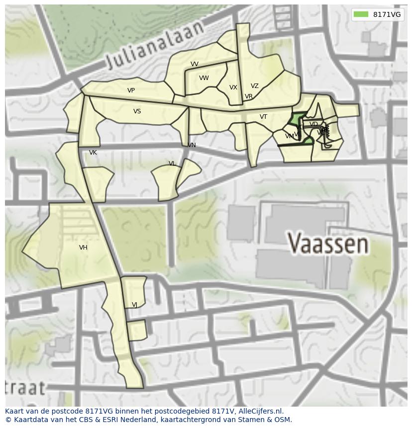 Afbeelding van het postcodegebied 8171 VG op de kaart.